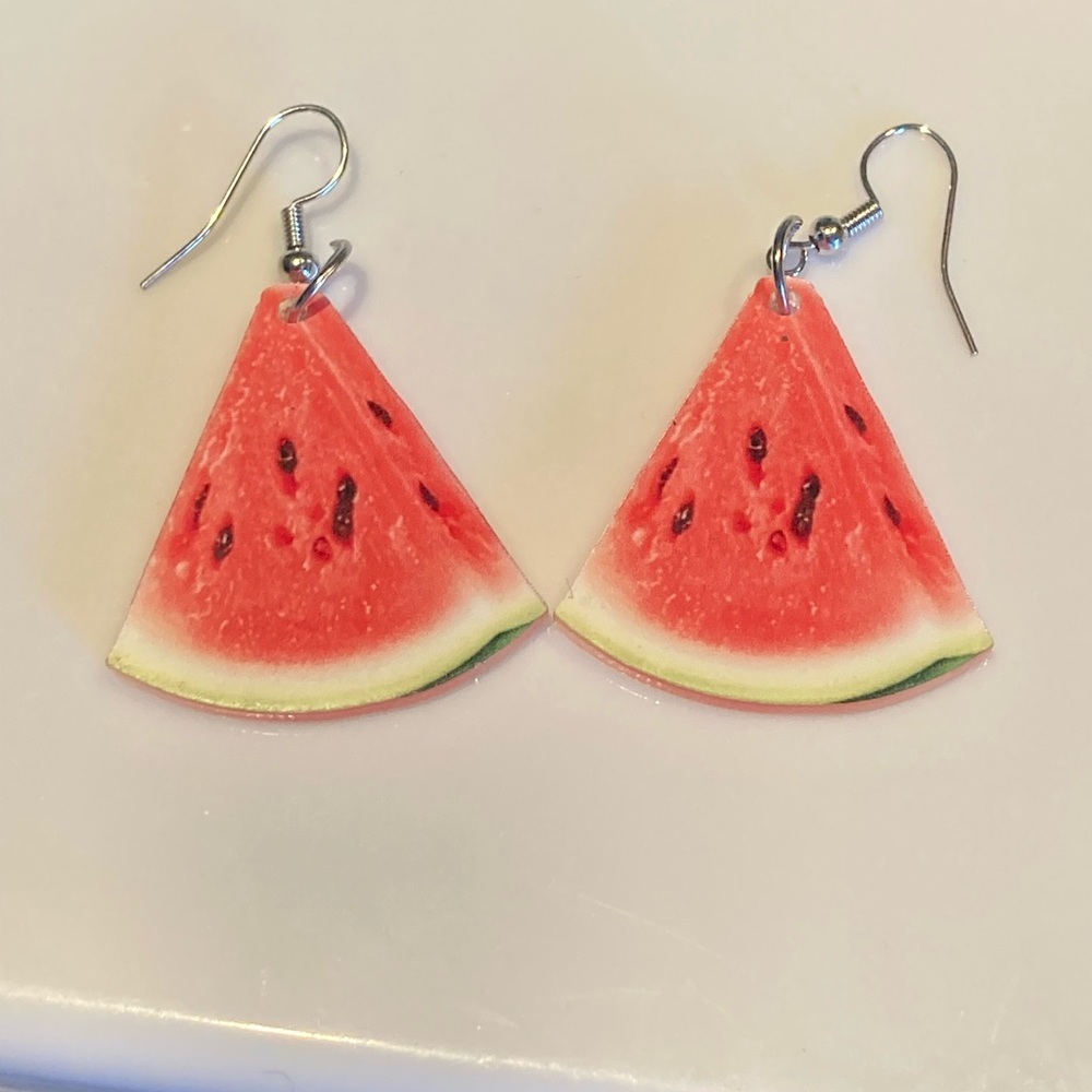Watermelon Slice Dangle Earrings - Pink & Green